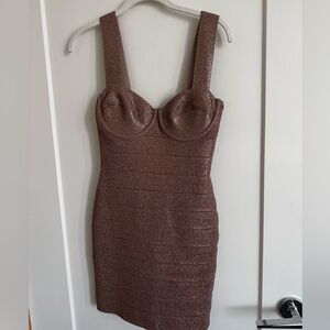herve leger bandage shimmer pink dress